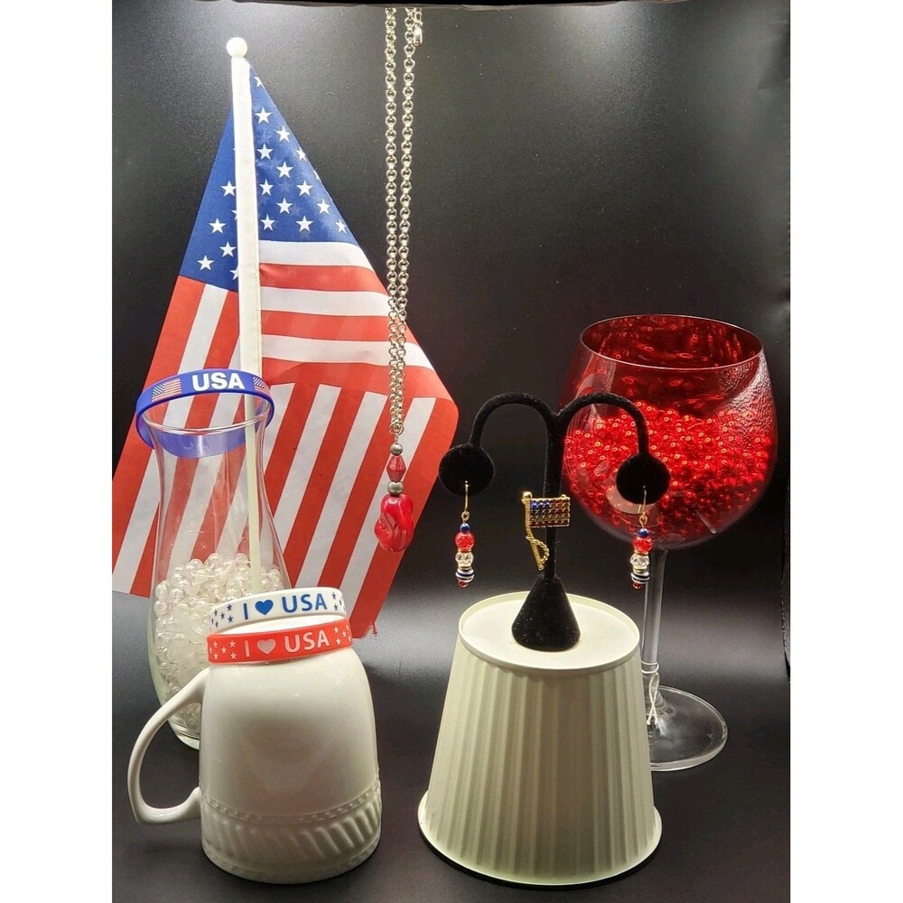 Red White & Blue Shell Bead Costum Dangle~Drop Earring Necklace Bracelet Pendant